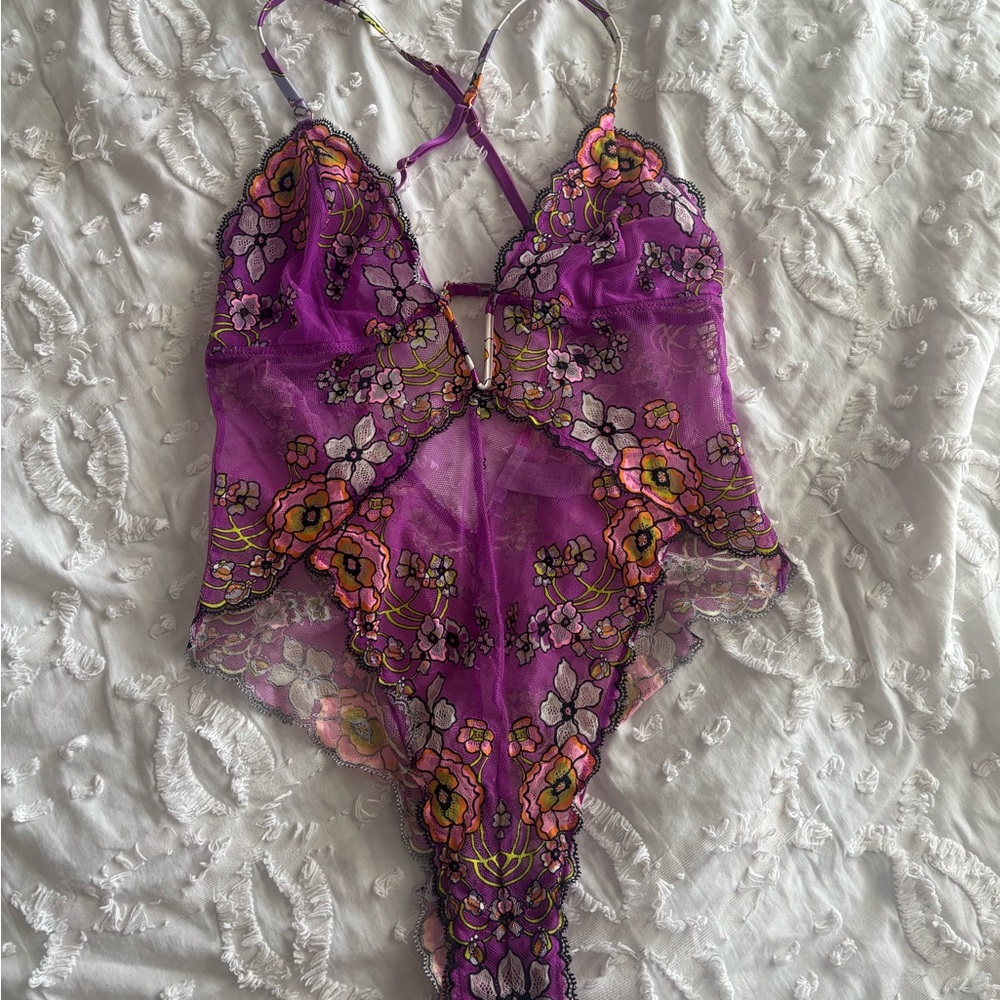 Savage X Fenty Purple Floral Lace Bodysuit